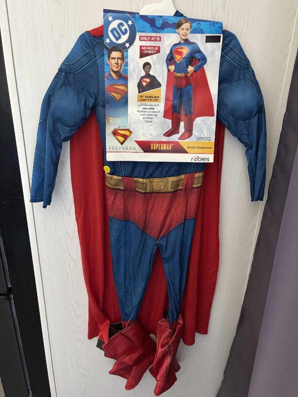 Superman Light Up Muscle Halloween Costume 10/12 Jumpsuit Boot Covers Cape Kids - Picture 5 of 8